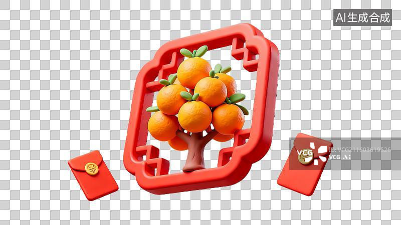 【AI数字艺术】3d中国节日春节年俗桔子树元素图片素材