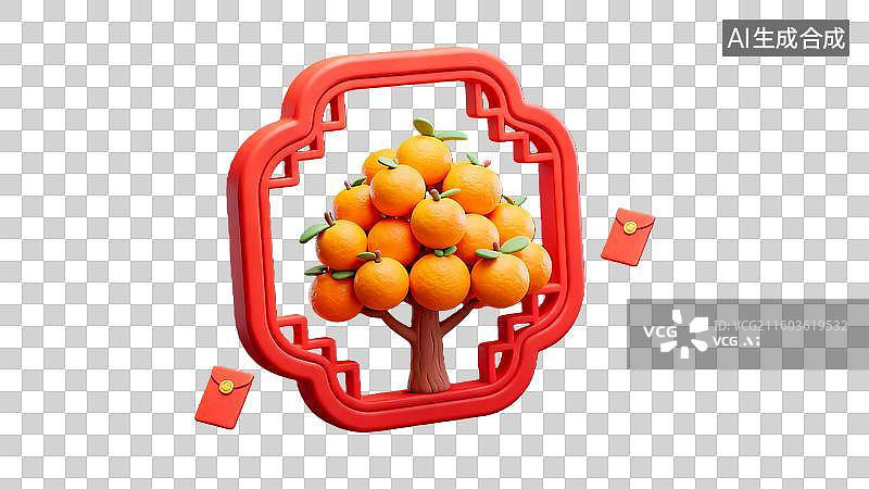 【AI数字艺术】3d中国节日春节年俗桔子树元素图片素材