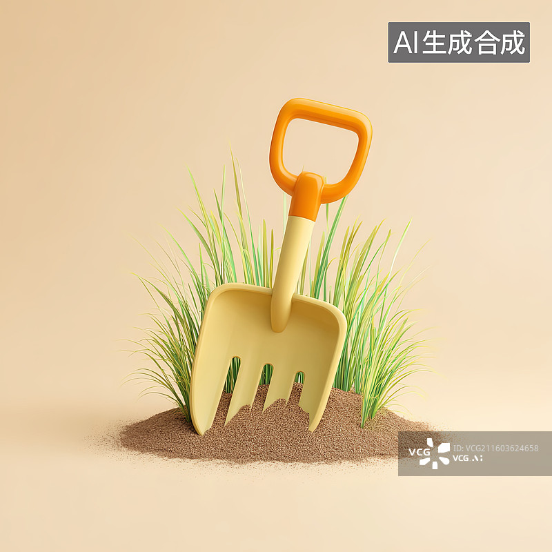 【AI数字艺术】黄色小铲子插在沙土中图片素材