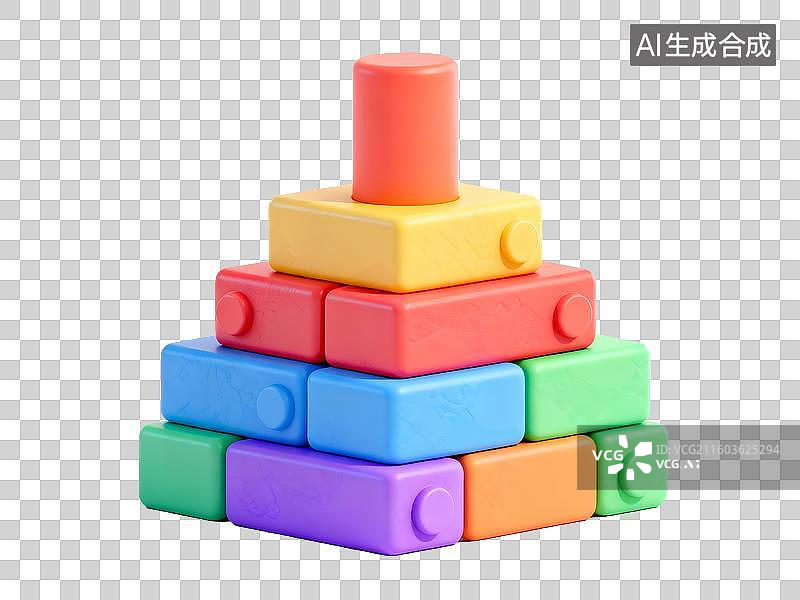 【AI数字艺术】母婴亲子彩色积木塔 3D 立体素材图片素材