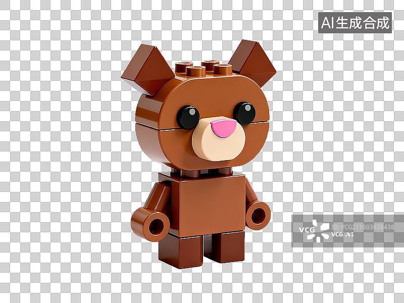 【AI数字艺术】母婴亲子棕色积木小熊 3D 立体素材图片素材