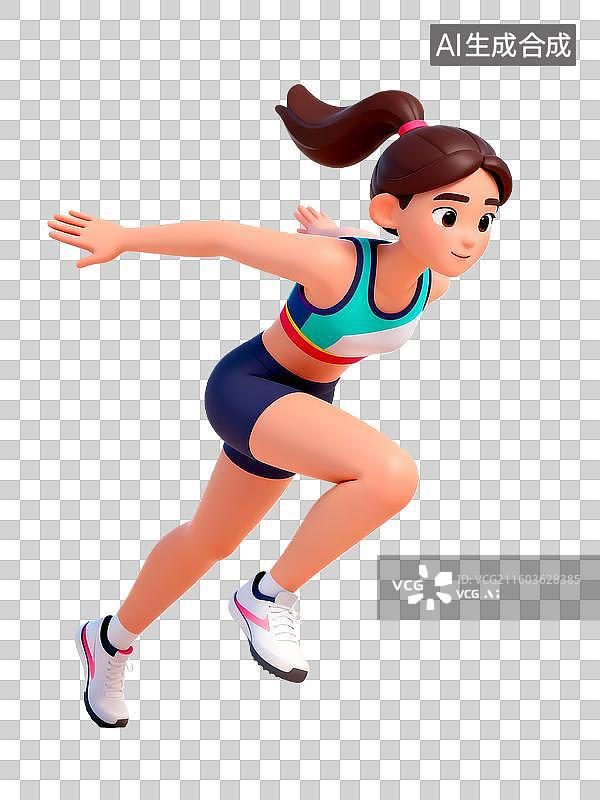 【AI数字艺术】卡通插画运动员人物跳远比赛图片素材