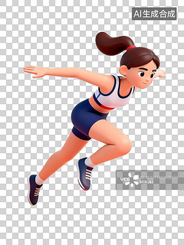 【AI数字艺术】卡通插画运动员人物跳远比赛图片素材