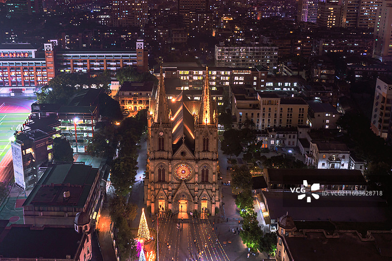 广州地标建筑石室圣心大教堂航拍视觉平安夜快乐图片素材