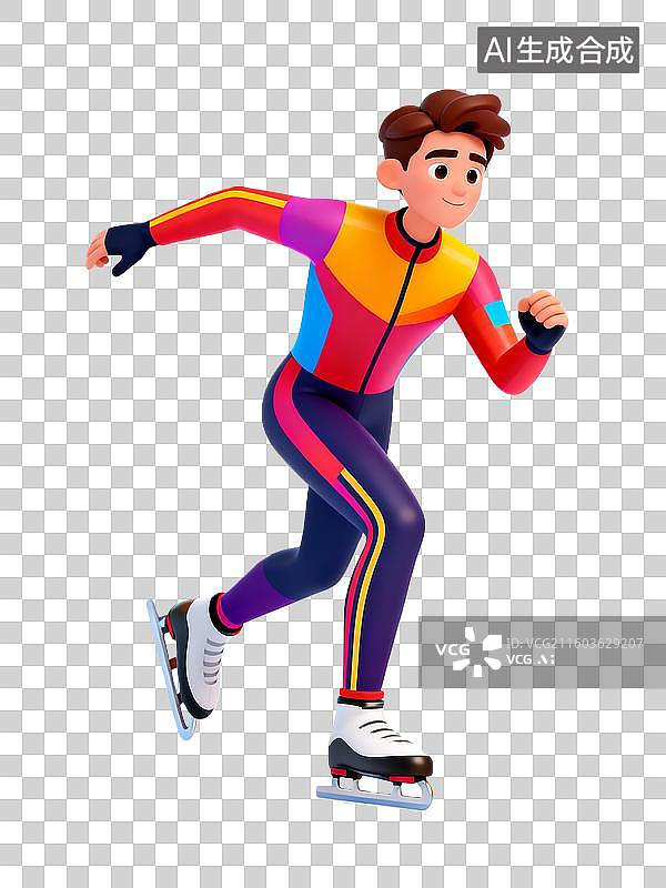 【AI数字艺术】3D卡通插画运动员人物滑冰比赛图片素材