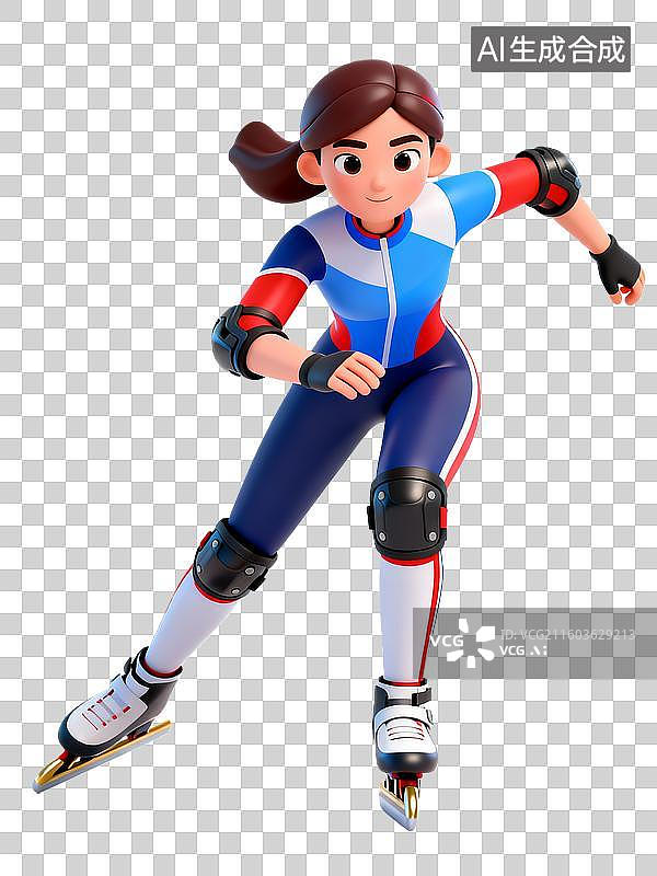 【AI数字艺术】3D卡通插画运动员人物滑冰比赛图片素材