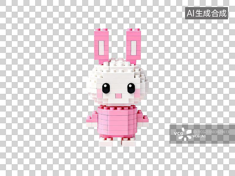 【AI数字艺术】母婴亲子粉色积木兔子 3D 立体素材图片素材