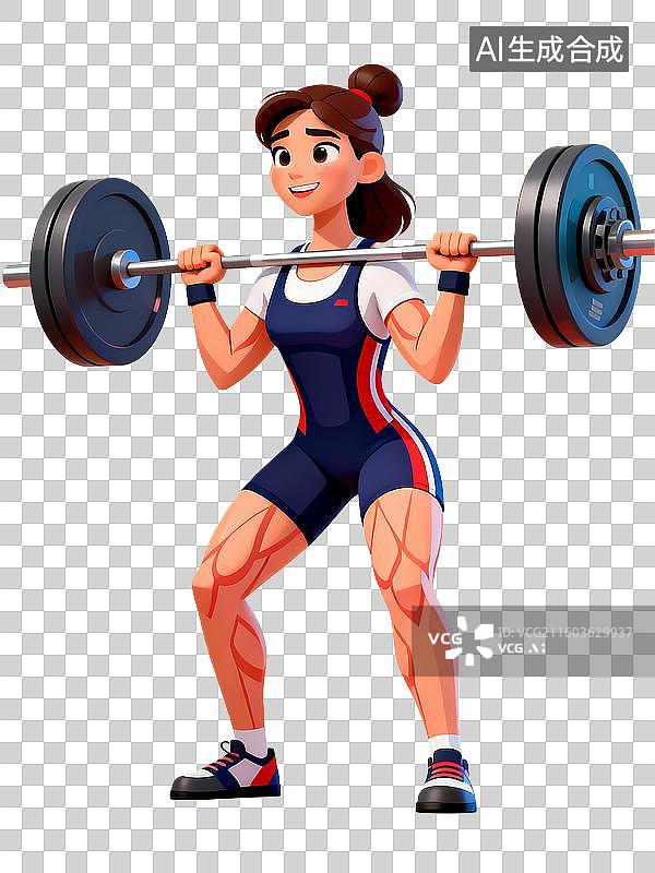 【AI数字艺术】3d卡通插画运动员人物女性举重图片素材