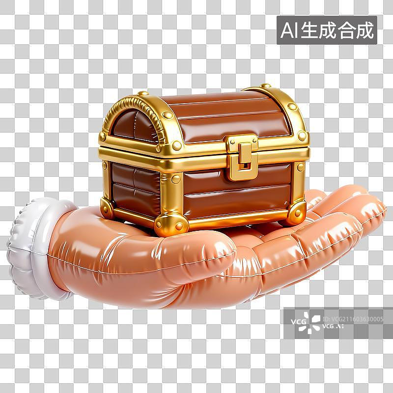 【AI数字艺术】手托百宝箱3D立体卡通膨胀质感插画元素图片素材