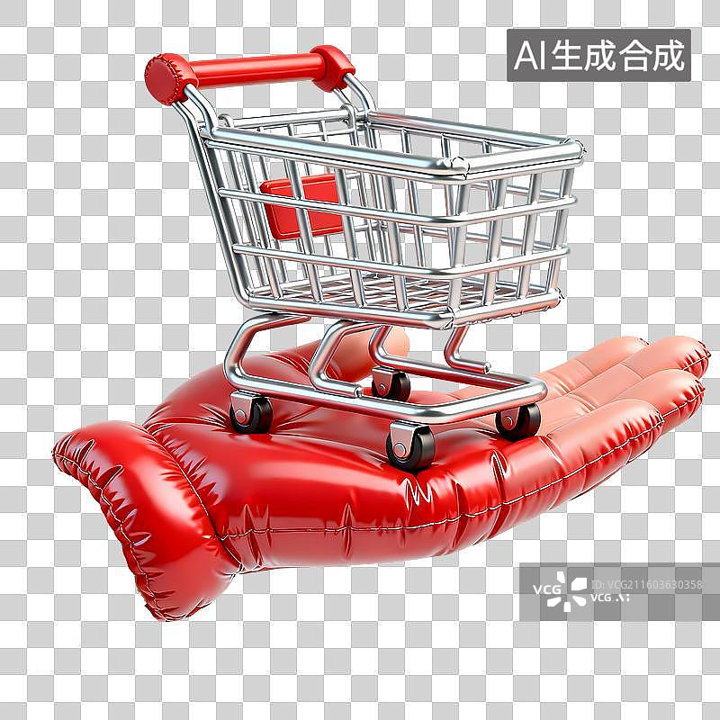 【AI数字艺术】手托购物车3D立体卡通质感插画元素图片素材