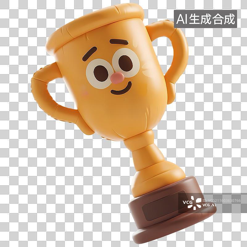 【AI数字艺术】膨胀风奖杯3D立体卡通质感插画元素图片素材