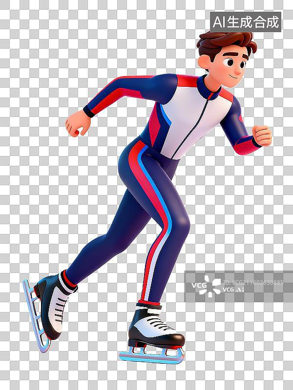 【AI数字艺术】卡通插画运动员人物男性短道速滑图片素材