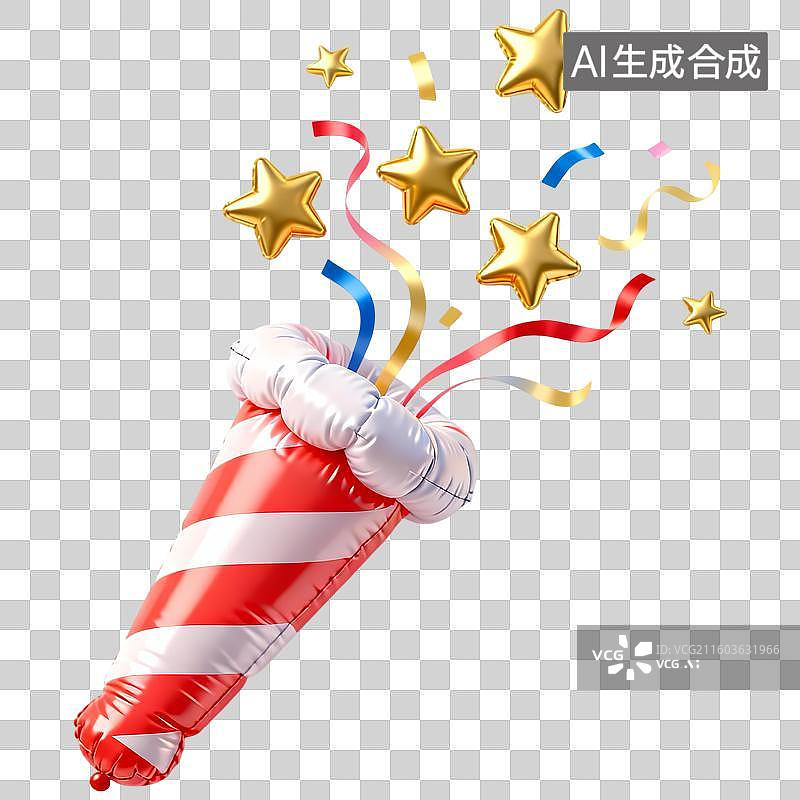 【AI数字艺术】礼炮喷出星星彩带3D立体卡通膨胀风质感插画元素图片素材