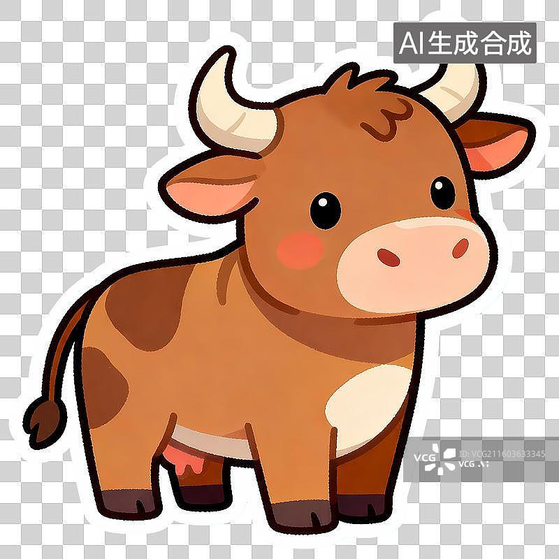 【AI数字艺术】牛2D卡通手绘传统风格贴纸风十二生肖图片素材