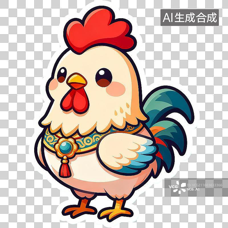 【AI数字艺术】公鸡2D卡通手绘传统风格贴纸风十二生肖图片素材