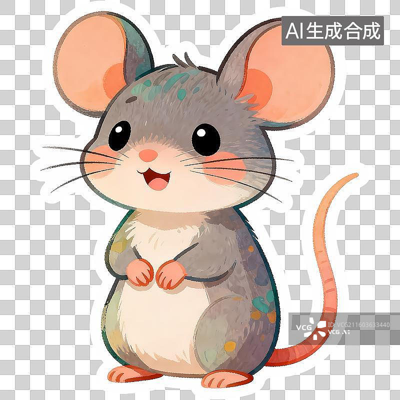 【AI数字艺术】老鼠2D卡通手绘传统风格贴纸风十二生肖图片素材
