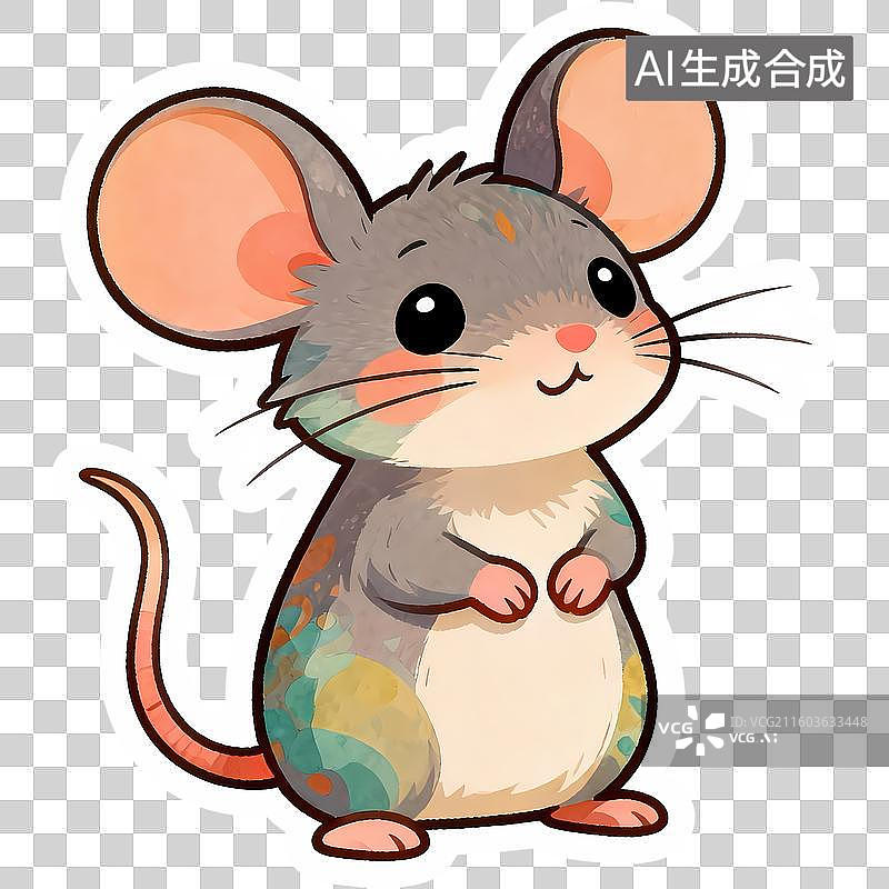 【AI数字艺术】老鼠2D卡通手绘传统风格贴纸风十二生肖图片素材