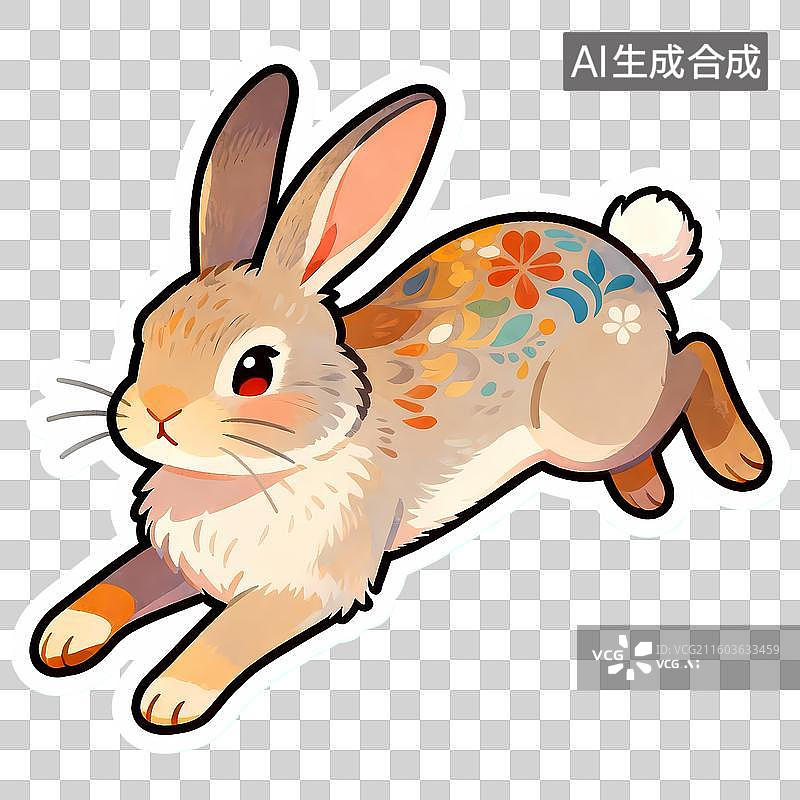 【AI数字艺术】兔子2D卡通手绘传统风格贴纸风十二生肖图片素材