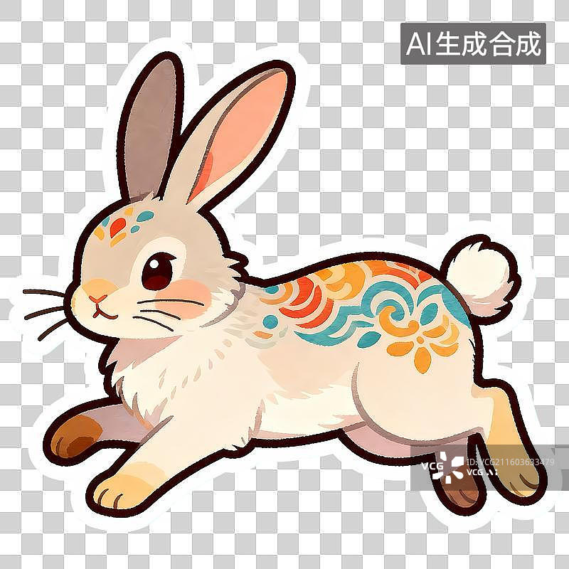 【AI数字艺术】兔子2D卡通手绘传统风格贴纸风十二生肖图片素材