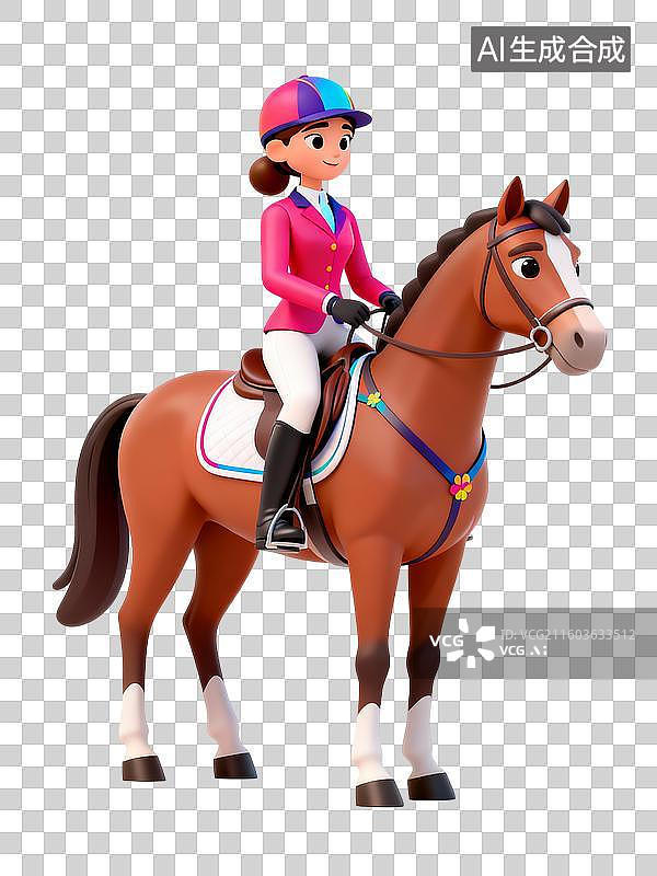 【AI数字艺术】3d卡通插画运动员人物女性马术表演图片素材