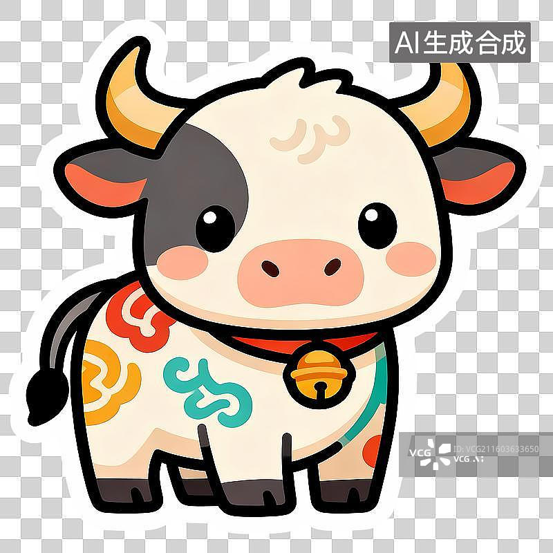 【AI数字艺术】牛2D卡通手绘传统风格贴纸风十二生肖图片素材