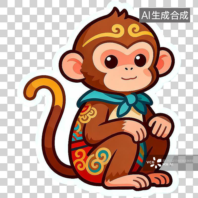 【AI数字艺术】猴子2D卡通手绘传统风格贴纸风十二生肖图片素材