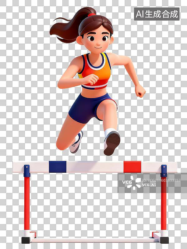 【AI数字艺术】卡通插画运动员人物女性跨栏比赛图片素材