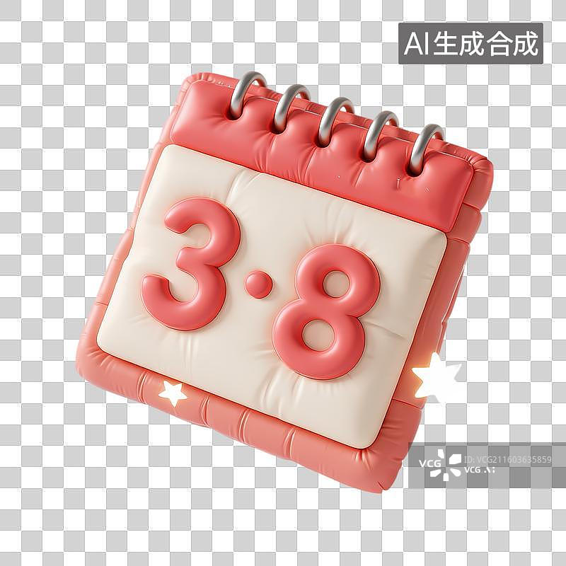 【AI数字艺术】38妇女节日历3D立体卡通膨胀风质感插画元素图片素材