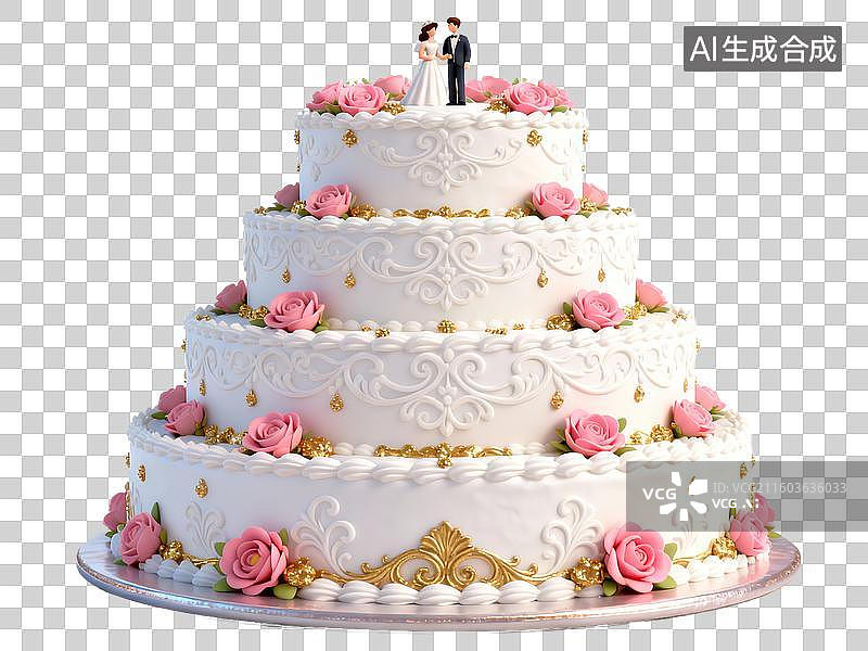【AI数字艺术】结婚主题 四层白色婚礼蛋糕装饰图片素材