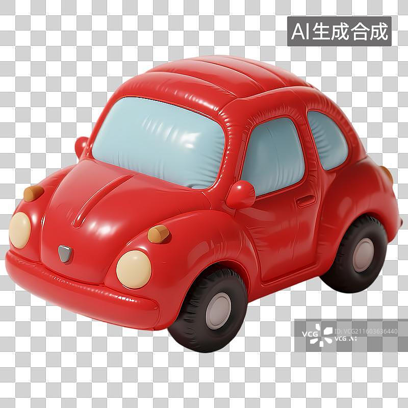 【AI数字艺术】红色小汽车3D立体卡通膨胀风质感插画元素图片素材