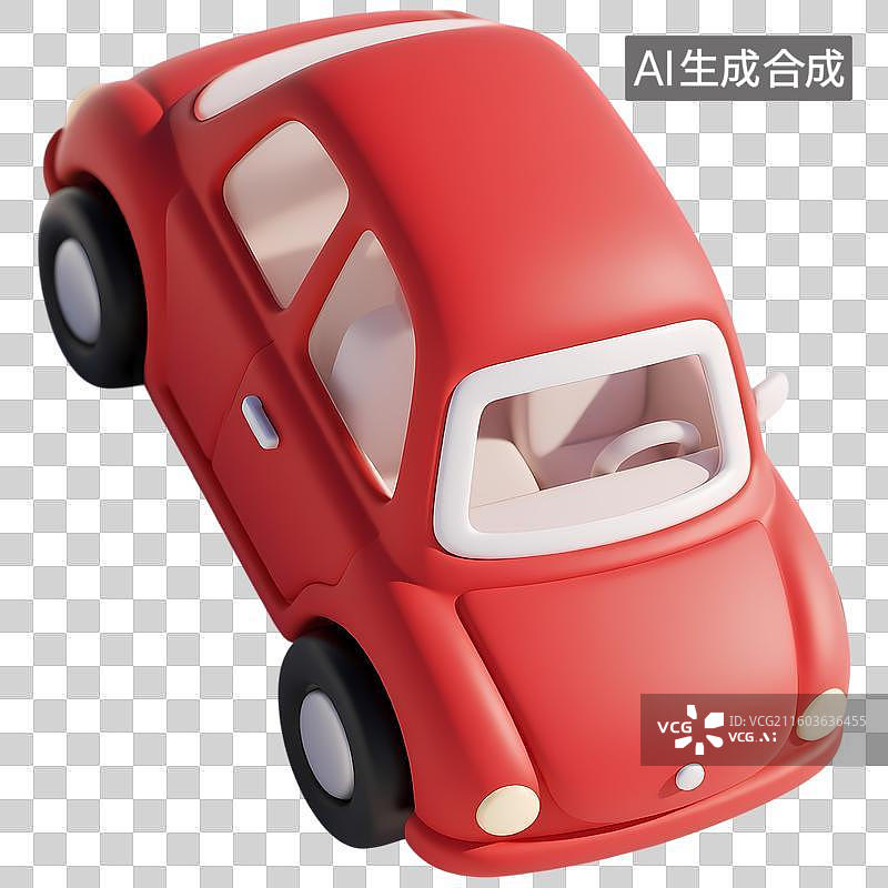 【AI数字艺术】红色小汽车3D立体卡通膨胀风质感插画元素图片素材