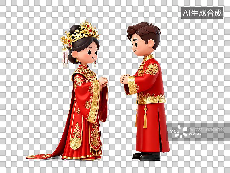 【AI数字艺术】结婚主题 中式婚礼新人卡通形象图片素材