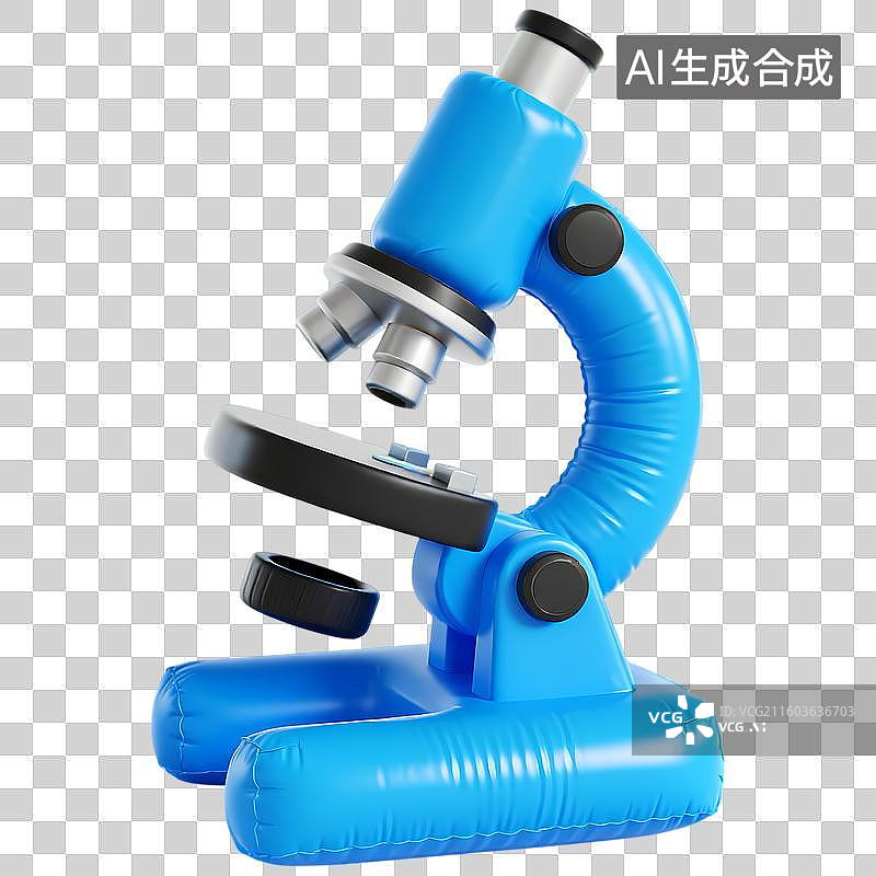【AI数字艺术】蓝色显微镜3D立体卡通膨胀风质感插画元素图片素材