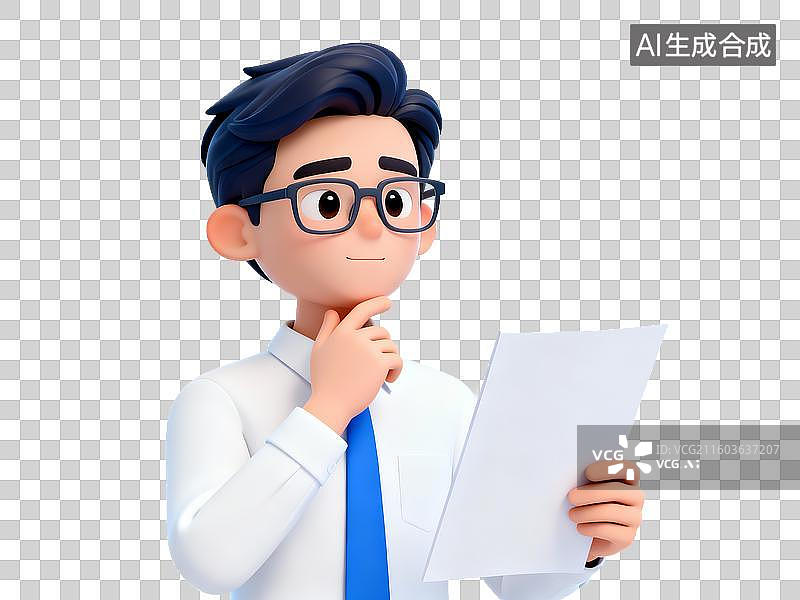 【AI数字艺术】招聘求职主题 戴眼镜男子手持文件思考图片素材