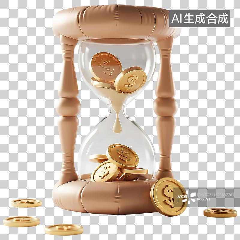 【AI数字艺术】金币沙漏3D立体卡通膨胀风质感插画元素图片素材