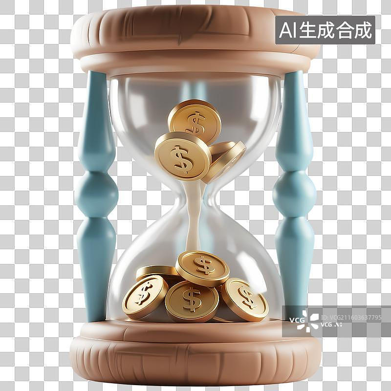 【AI数字艺术】金币沙漏3D立体卡通膨胀风质感插画元素图片素材