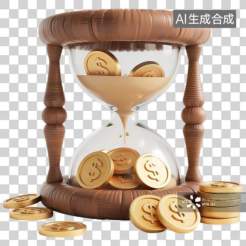 【AI数字艺术】金币沙漏3D立体卡通膨胀风质感插画元素图片素材