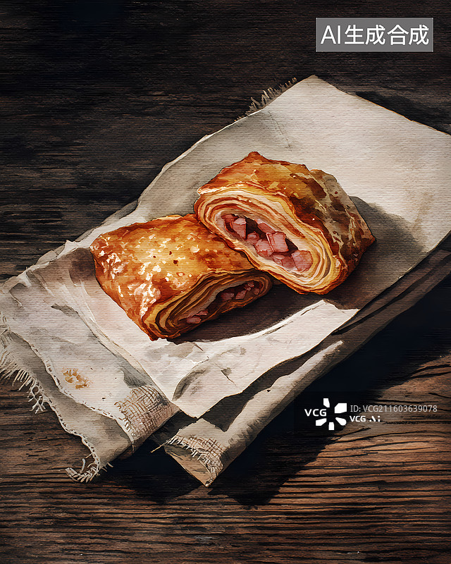 【AI数字艺术】中式点心千层酥插画图片素材