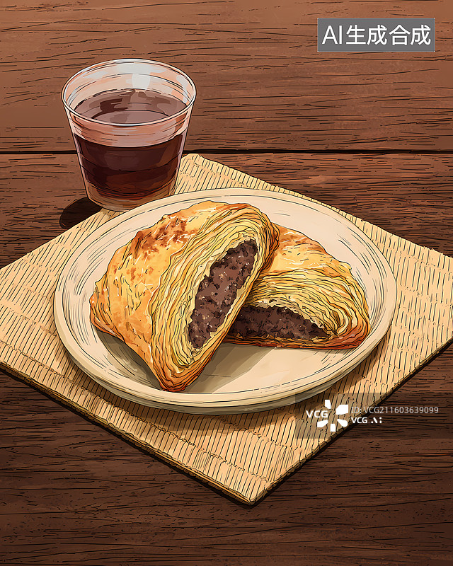 【AI数字艺术】中式点心千层酥插画图片素材