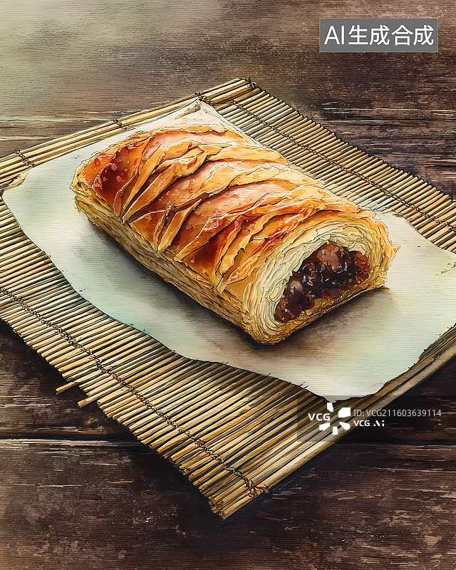 【AI数字艺术】中式点心千层酥插画图片素材