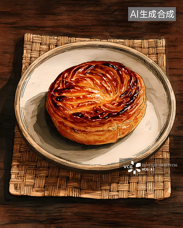 【AI数字艺术】中式点心千层酥插画图片素材