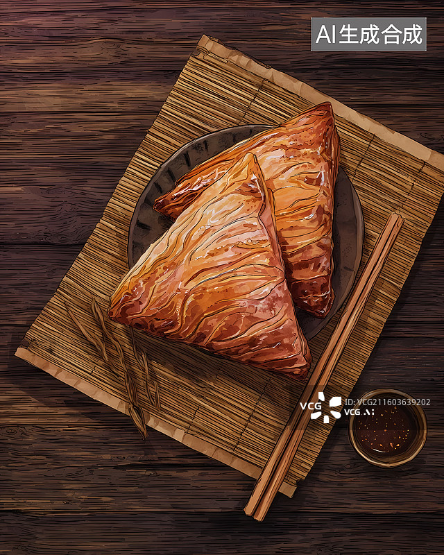 【AI数字艺术】中式点心千层酥插画图片素材