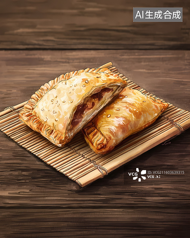 【AI数字艺术】中式点心千层酥插画图片素材