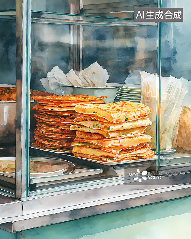 【AI数字艺术】煎饼摊薄脆插画图片素材