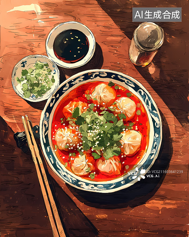 【AI数字艺术】四川钟水饺插画图片素材