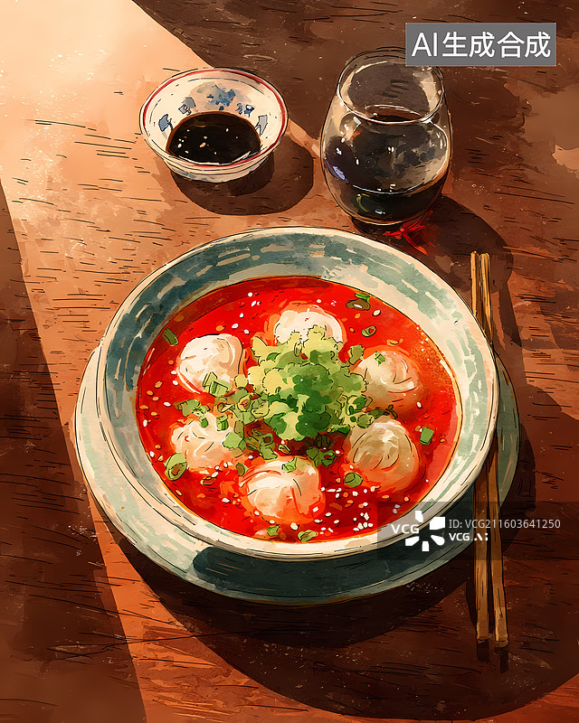 【AI数字艺术】四川钟水饺插画图片素材