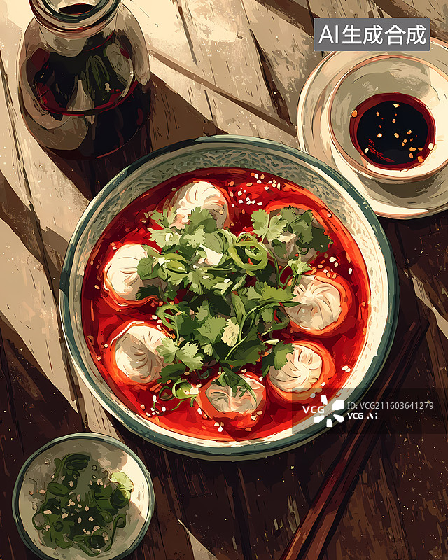 【AI数字艺术】四川钟水饺插画图片素材