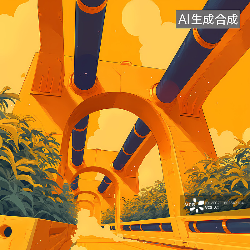 【AI数字艺术】黄色卡通水培农场插画图片素材