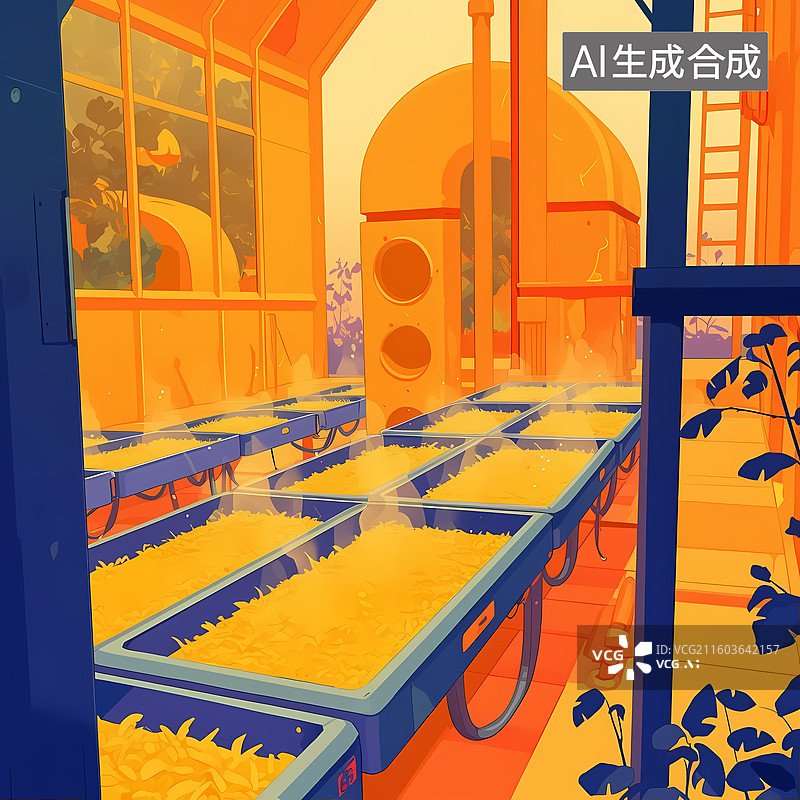 【AI数字艺术】黄色卡通水培农场插画图片素材