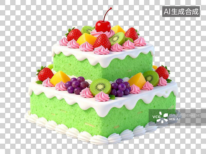 【AI数字艺术】生日主题 双层水果奶油蛋糕图片素材